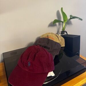 Cap Collection - Ralph Lauren Burgundy Cap, Black Cap, Tan Ranch Cap